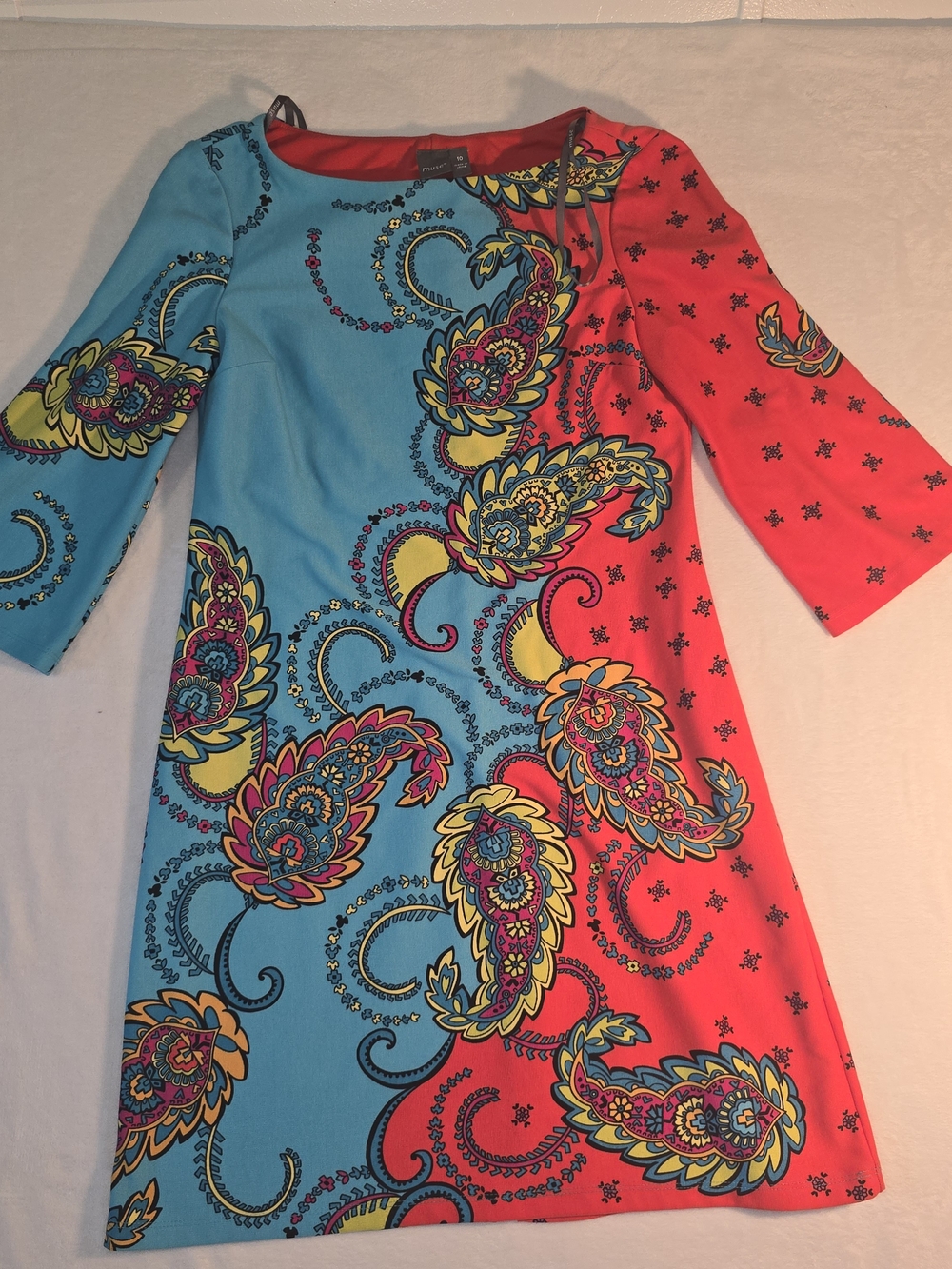 Muse Brand Retro Style Paisley Pattern Womens Red &  Blue  Dress Size 10